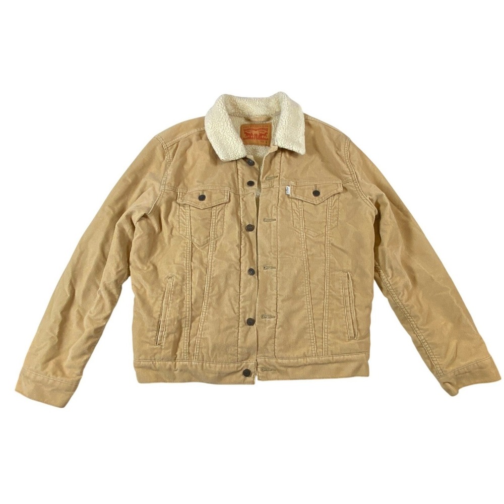 Levis Mens Sherpa Trucker Jacket Tan Corduroy Khaki White Tab Size M
